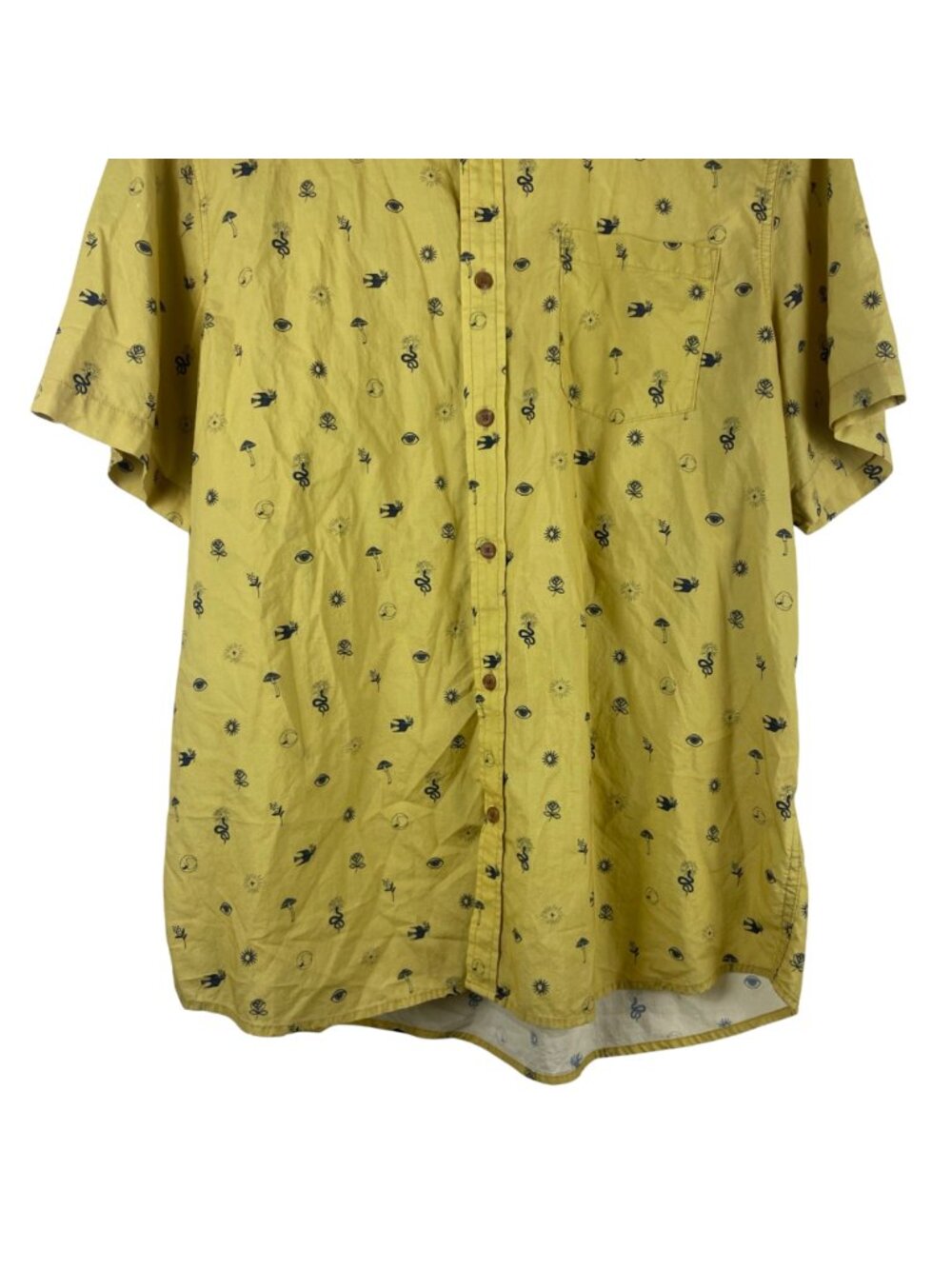 Marine Layer Stretch Selvage Short Sleeve Button Up Casual Shirt Yellow Large - Picture 3 of 12